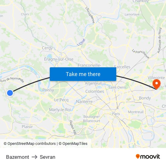 Bazemont to Sevran map