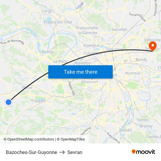 Bazoches-Sur-Guyonne to Sevran map