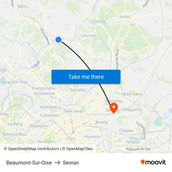Beaumont-Sur-Oise to Sevran map