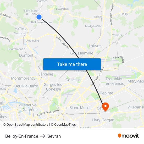 Belloy-En-France to Sevran map
