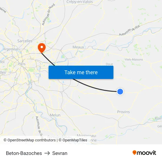 Beton-Bazoches to Sevran map