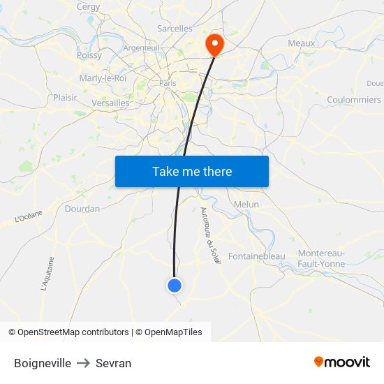 Boigneville to Sevran map