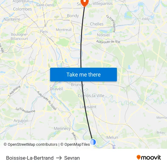 Boissise-La-Bertrand to Sevran map