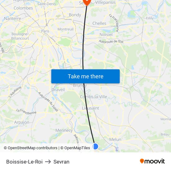 Boissise-Le-Roi to Sevran map