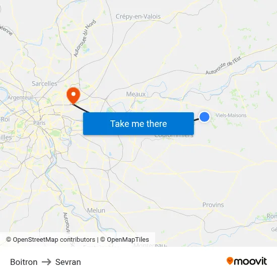 Boitron to Sevran map