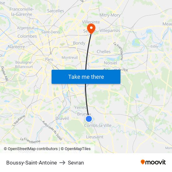 Boussy-Saint-Antoine to Sevran map