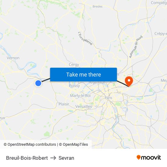 Breuil-Bois-Robert to Sevran map