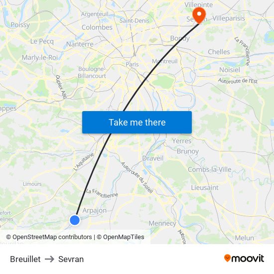 Breuillet to Sevran map