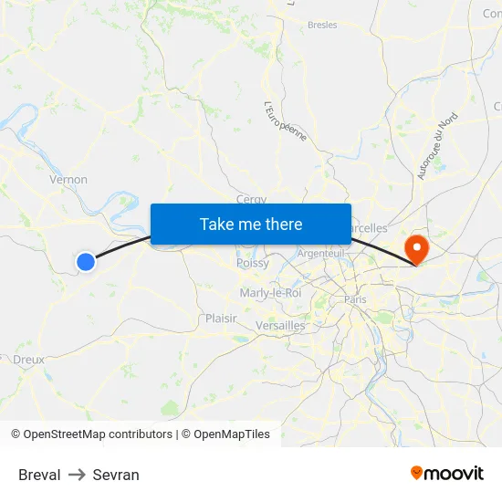 Breval to Sevran map