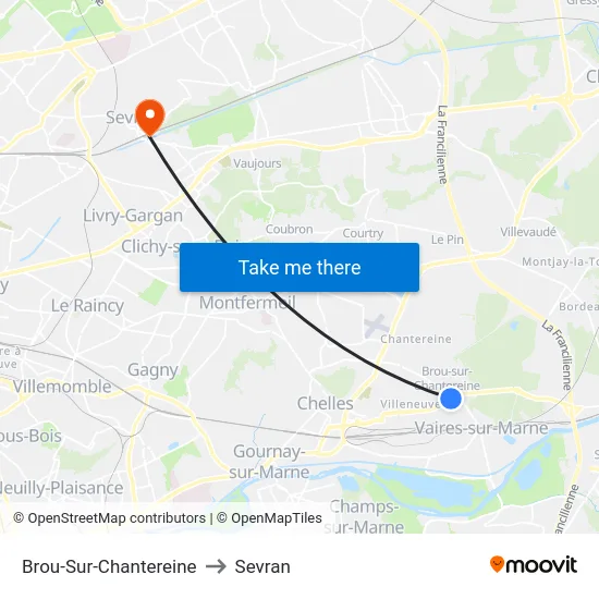 Brou-Sur-Chantereine to Sevran map