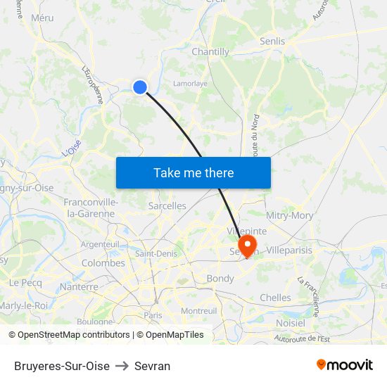 Bruyeres-Sur-Oise to Sevran map