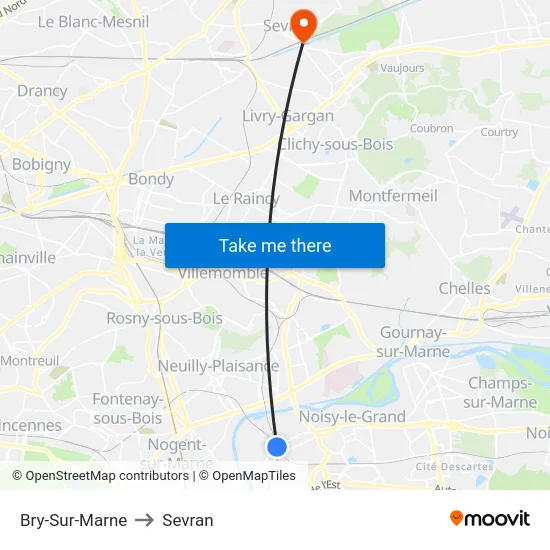 Bry-Sur-Marne to Sevran map