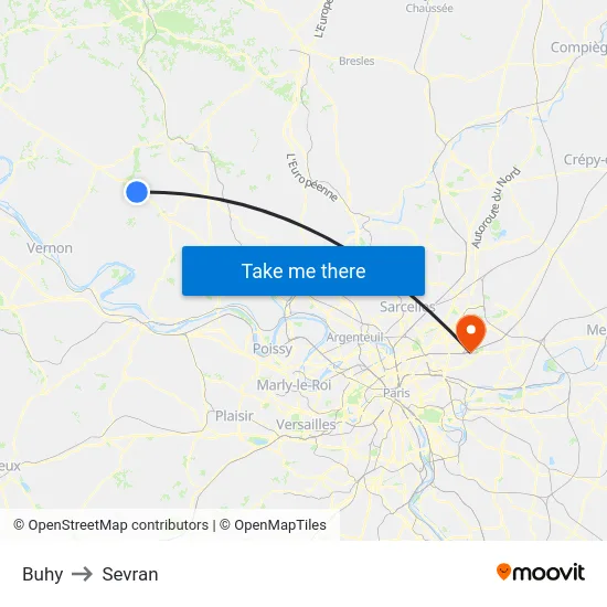 Buhy to Sevran map