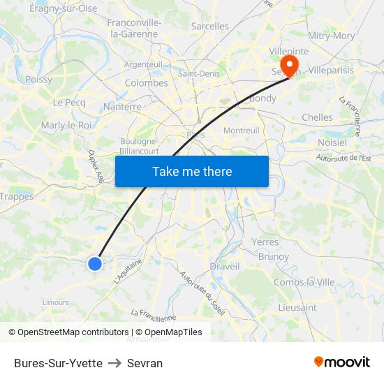 Bures-Sur-Yvette to Sevran map