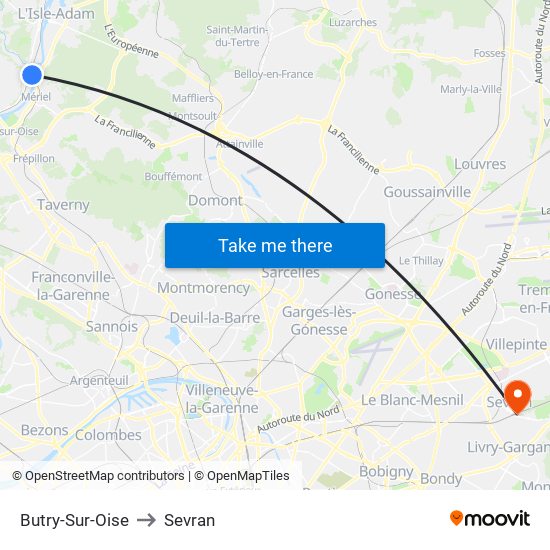 Butry-Sur-Oise to Sevran map