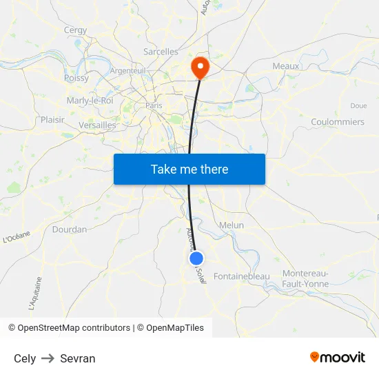 Cely to Sevran map