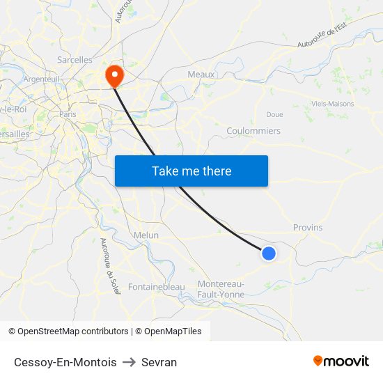 Cessoy-En-Montois to Sevran map