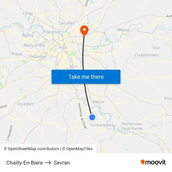 Chailly-En-Biere to Sevran map