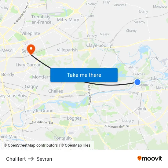 Chalifert to Sevran map