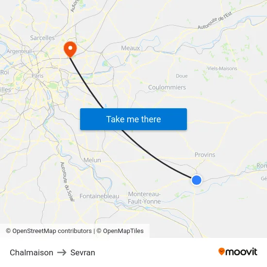 Chalmaison to Sevran map