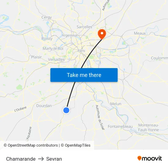 Chamarande to Sevran map