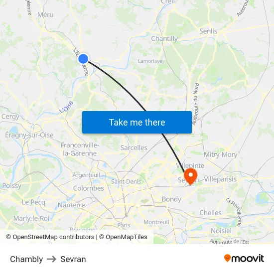 Chambly to Sevran map