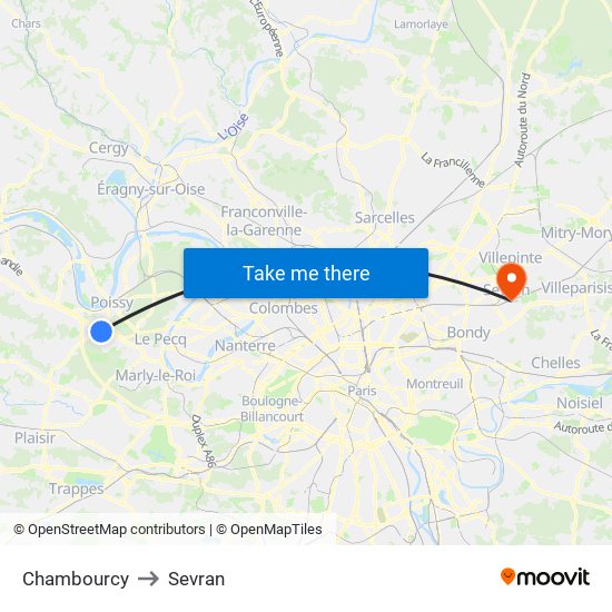 Chambourcy to Sevran map