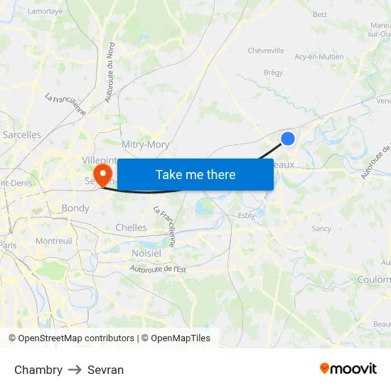 Chambry to Sevran map