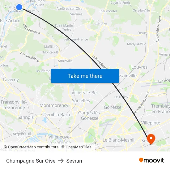 Champagne-Sur-Oise to Sevran map