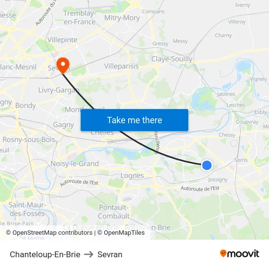 Chanteloup-En-Brie to Sevran map