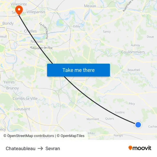 Chateaubleau to Sevran map