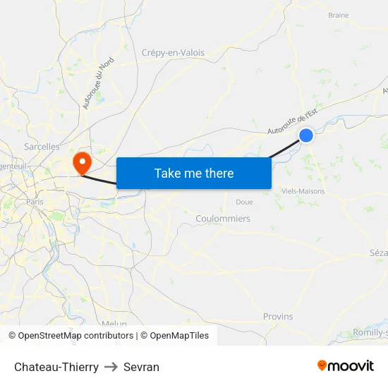 Chateau-Thierry to Sevran map