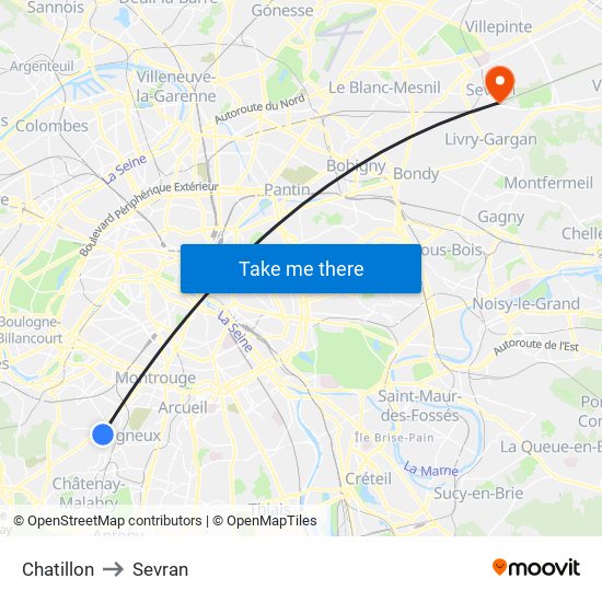 Chatillon to Sevran map