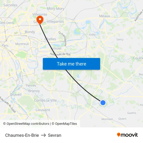Chaumes-En-Brie to Sevran map