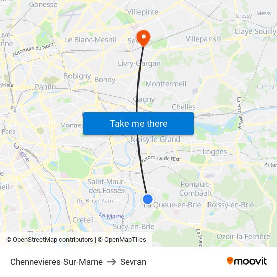 Chennevieres-Sur-Marne to Sevran map