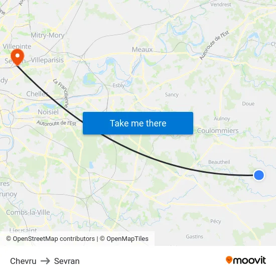 Chevru to Sevran map