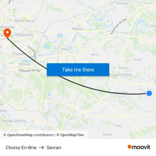 Choisy-En-Brie to Sevran map