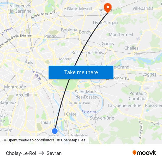 Choisy-Le-Roi to Sevran map