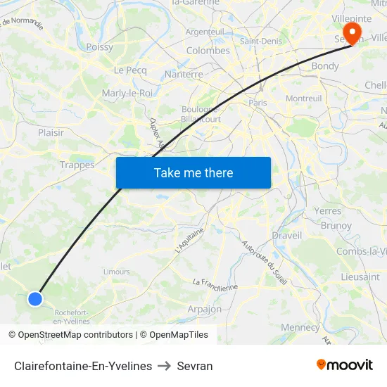 Clairefontaine-En-Yvelines to Sevran map
