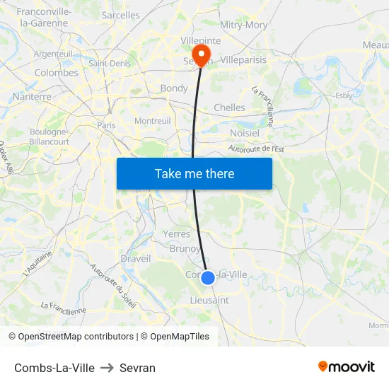 Combs-La-Ville to Sevran map