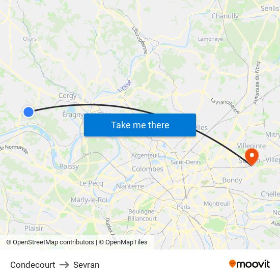 Condecourt to Sevran map
