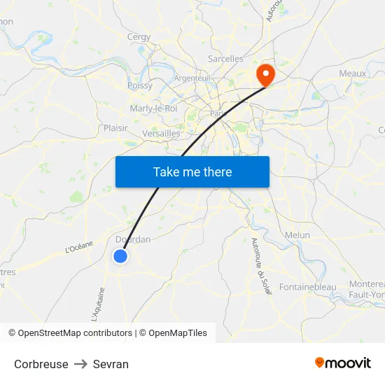 Corbreuse to Sevran map