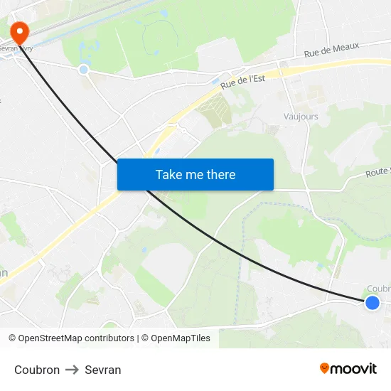 Coubron to Sevran map