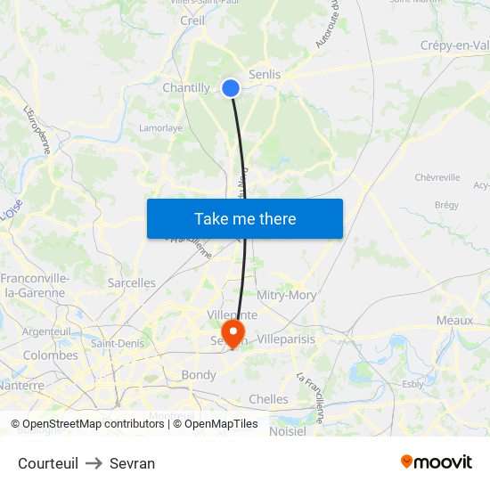 Courteuil to Sevran map