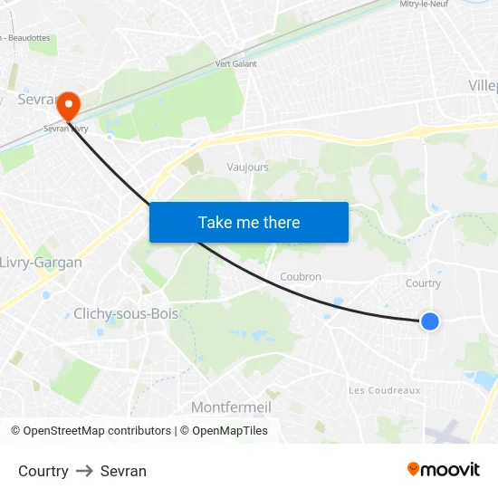 Courtry to Sevran map