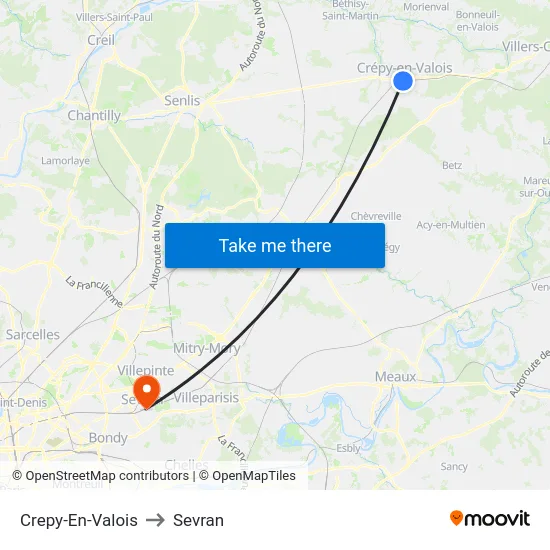 Crepy-En-Valois to Sevran map