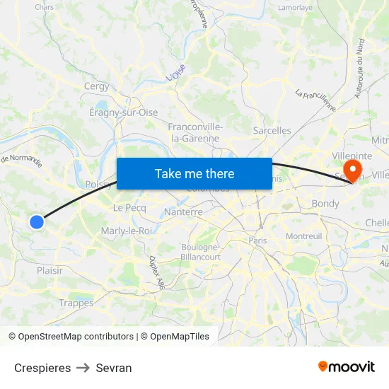 Crespieres to Sevran map