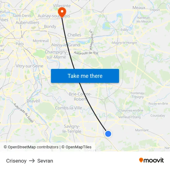 Crisenoy to Sevran map