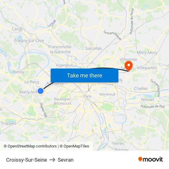 Croissy-Sur-Seine to Sevran map
