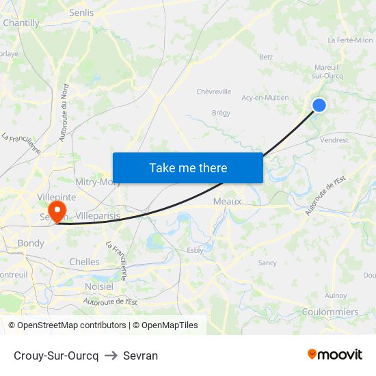 Crouy-Sur-Ourcq to Sevran map